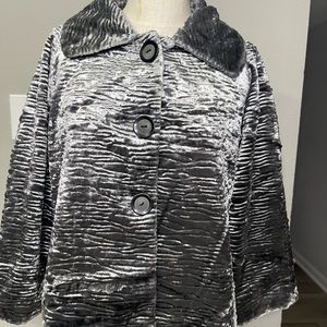 Emma James,  gunmetal gray jacket, mini jacket